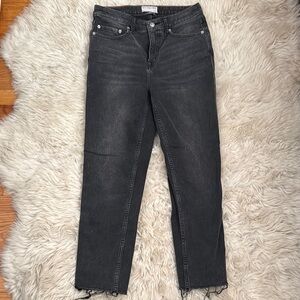 WE THE FREE, Black Straight Leg Jeans with Distressed Hem